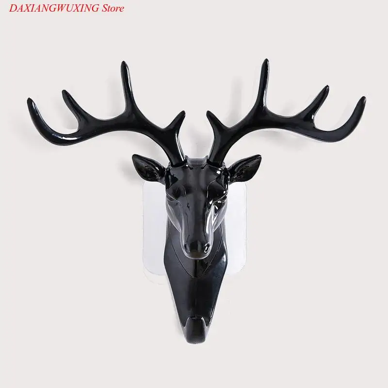 

Black Deer Head Self Adhesive Key Hook Coat Hat Cap Hanger Racks Room Decorations Wall Bag Keys Sticky Holder