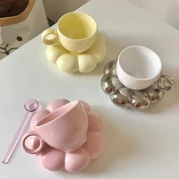nordic pink flower ceramic coffee cup saucer reusable creative home decorative cup breakfast drinking latte tea cup set