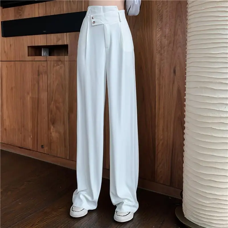 

Feiernan 2022 White Straight Women Pantsuit Solid Harajuku High Waist Pants Baggy Wide Leg Trousers Causal Full Length Bottoms