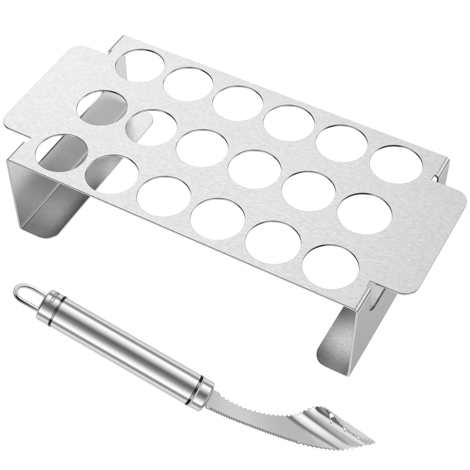 

2Pcs Jalapeno Grill Rack with Pepper Corer Tool 18 Holes Pepper Grilling Rack Stainless Steel Chili Roasting Rack Rustproof