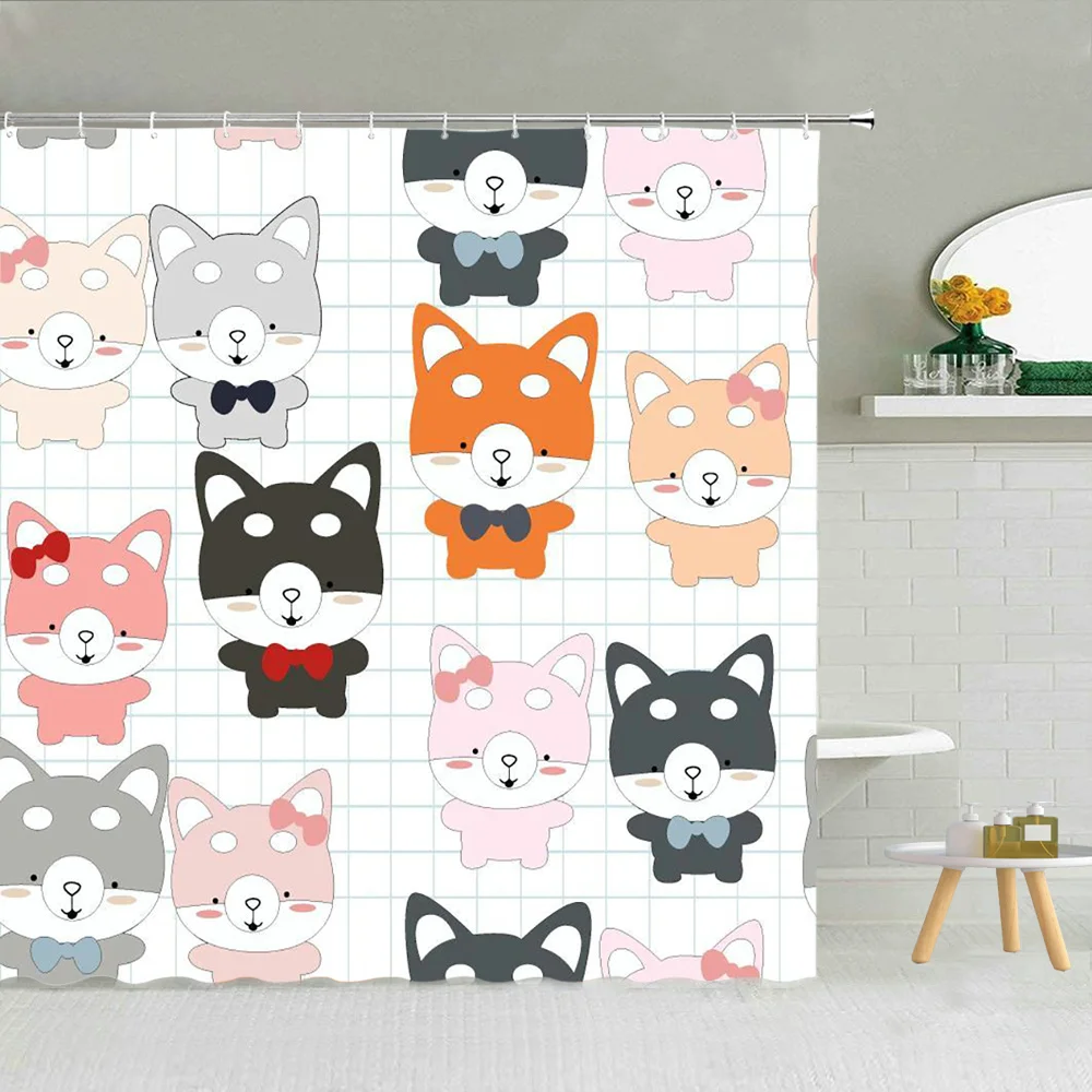 

Funny Pet Cat Bath Shower Curtain Bathroom Supply Child Durable Bathtub Decor Accessories Washable Curtains Waterproof Fabric
