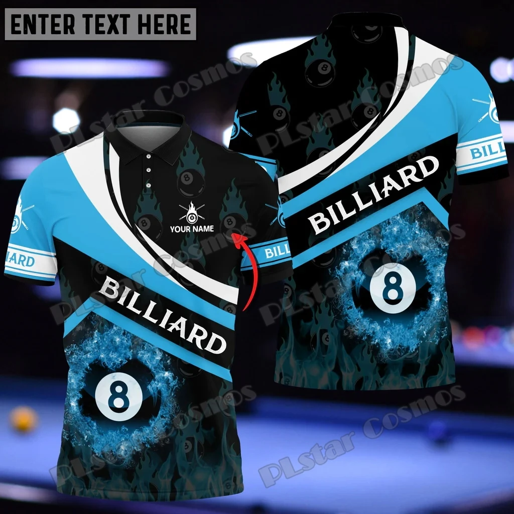 

Blue Fire With Ball 8 Billiard Personalized Name 3D Printed Men's Premium Polo Shirt Summer Unisex Casual Polo Shirt POL117