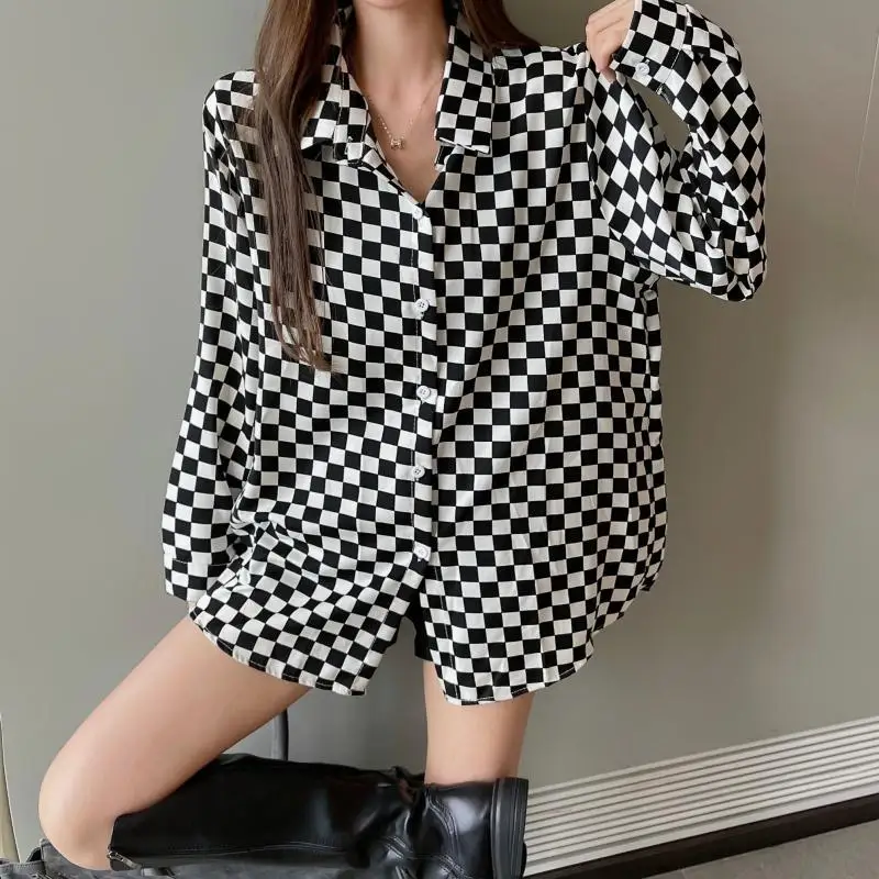 Женская одежда новинка рубашки в черно-белую клетку женские модные топы уличная