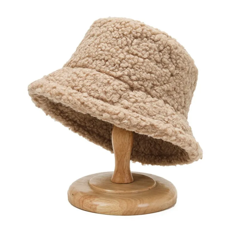 

Winter Warm Bucket Hats Lamb Wool Faux Fur Fisherman Caps Women Thicken Plush Hats Outdoor Keep Warm Fishing Caps Unisex