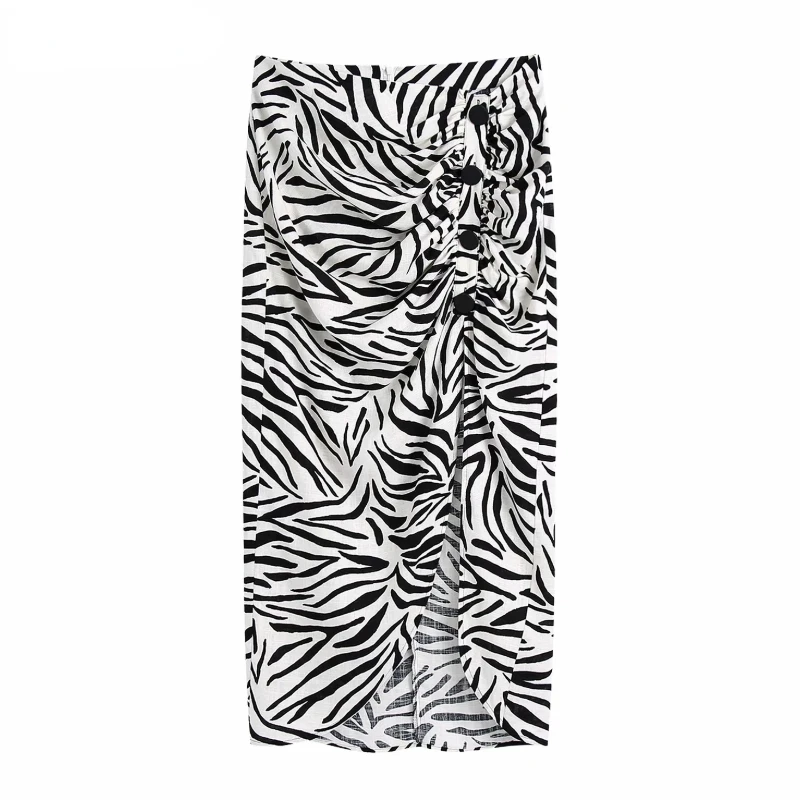 

Women Vintage Animal Pattern Print Pleat Design Split A Line Skirt Faldas Mujer Female Back Zipper Summer Vestidos QUN566