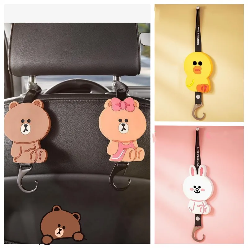 

Line Sally Cony Choco Brown Car Hook Anime Kawaii Car Seat Backrest Multifunctional Portable Hook Cartoon Shelf Friends Gift