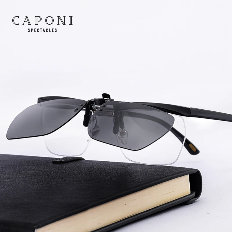 

CAPONI Men's Polarized Clip For Glasses Driving Riding Sun Glasses UV400 Protect Lenses Men Custom Optical Eyewear Clip CP1054