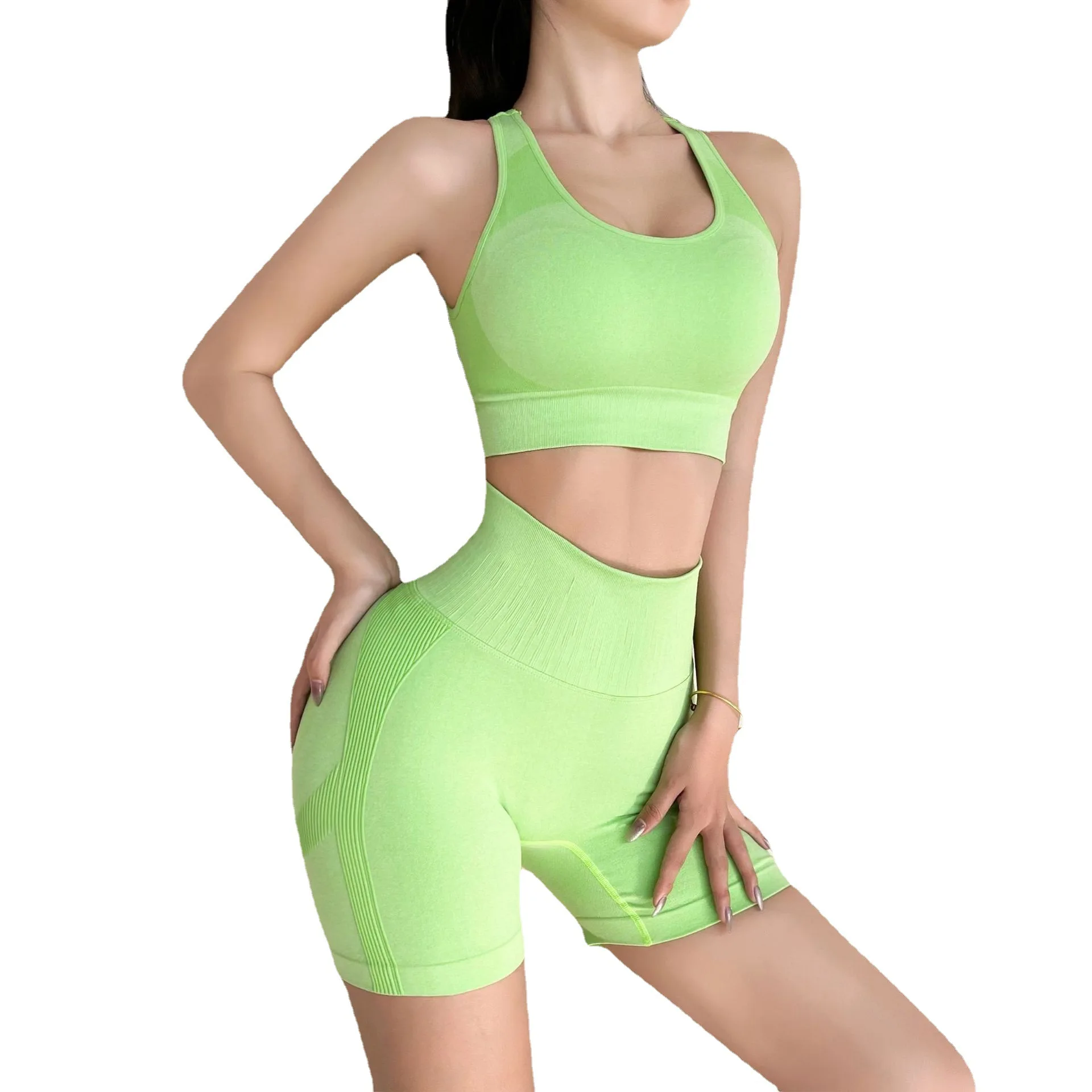 

Seamless Yoga Set Women Gym Set Tracksuit Yoga Clothing Suit Female High Waist Running Sports Shorts Padded Fitness Bra Summer