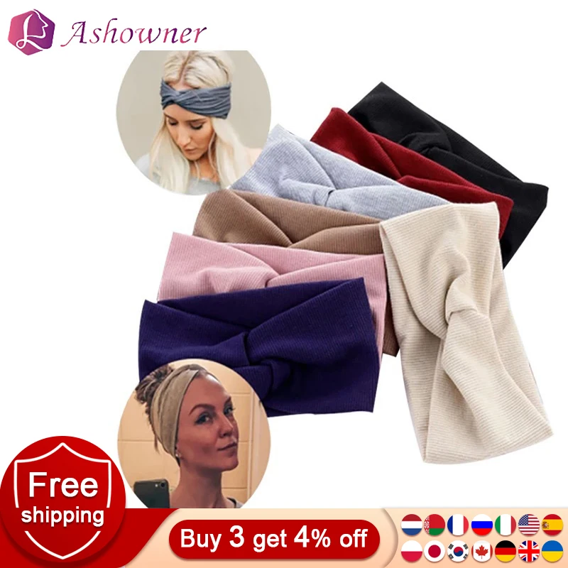 

Женская повязка на голову с узлом из хлопка