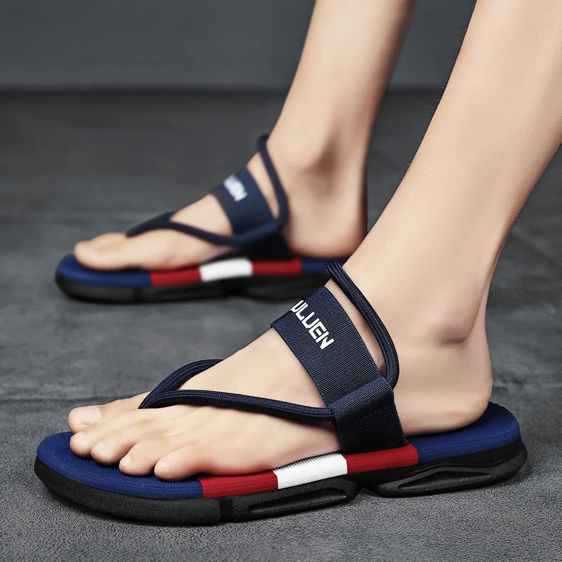 

2022 New Fashion Blue Men's Flat Sandals Casual Non-slip Flip-flops Men Outdoor Light Slip-on Beach Shoes Men sandalias hombre