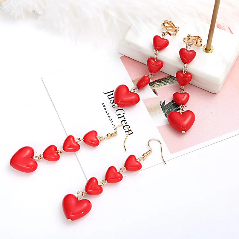 Японские и корейские вишневые Красные Серьги Love женские длинные серьги с