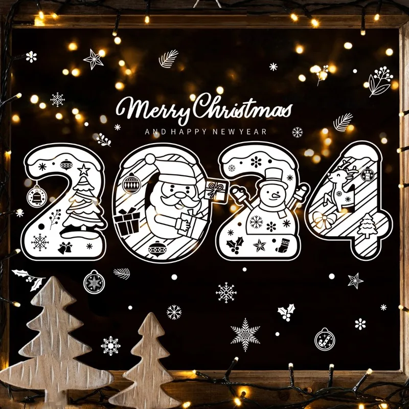 

2024 Christmas Window Stickers New Mirror Stickers Cartoon Santa Snowflake DIY Wall Stickers Merry Christmas New Year Decoration