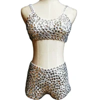 shining full of rhinestones women handmade bra shorts nightclub singer show performance costume evening prom birthday bar outfit