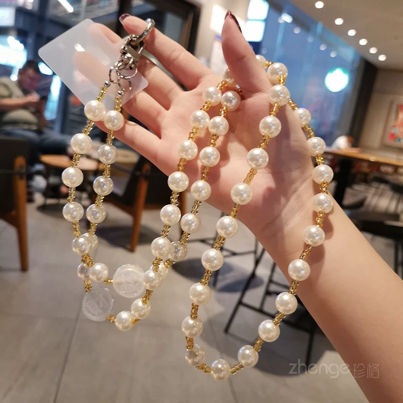 

Long Crossbody Lanyard Mobile Phone Lanyard Bean Bead String Large Pearl Chain Hanging Neck Back Rope Clip Universal Lanyard