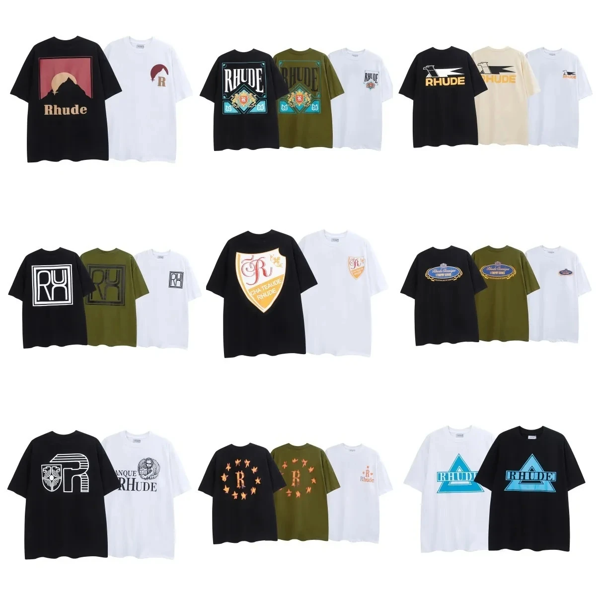 

23SS Summer Fashion Streetwear letters Print Rhude T Shirts Men Women Couple style Cotton Apricot Black White Top Best Quality