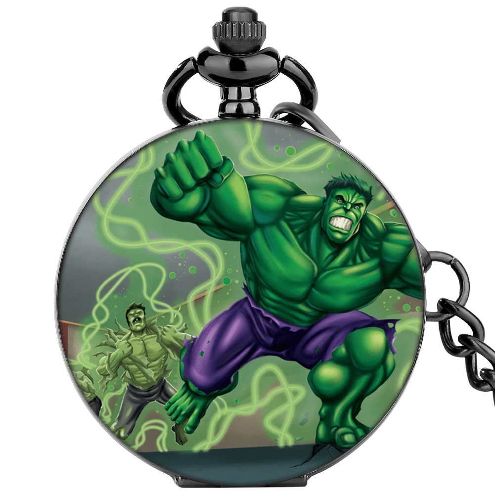 

Creative Green Character Pattern Pocket Watch Men Black Roman Numeral Quartz Clock Necklace Pendant Souvenir montre de poche