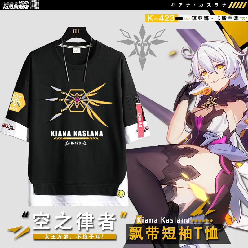 

Anime Game Honkai Impact 3 Kiana Kaslana Cosplay Summer Unisex Basic Round Collar Short Sleeve T-shirt Casual Tops Tee Harajuku