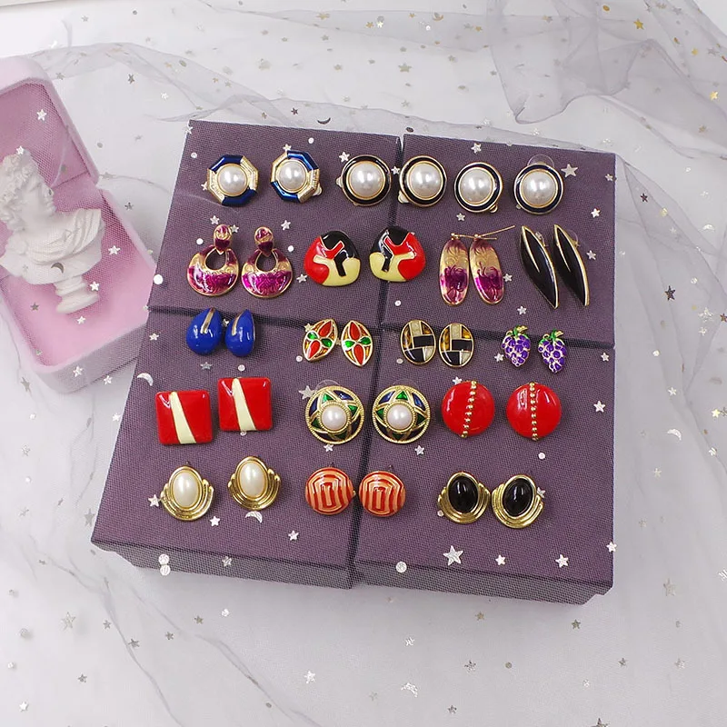 

Retro earrings female personality colored enamel pendant earrings tremella needle web celebrity after 925