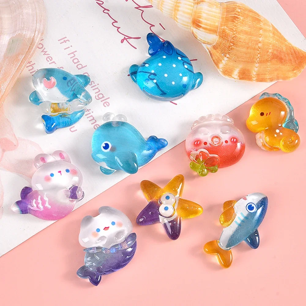 10 шт. прозрачные морские животные серии миниатюрные кабошоны из смолы с плоской