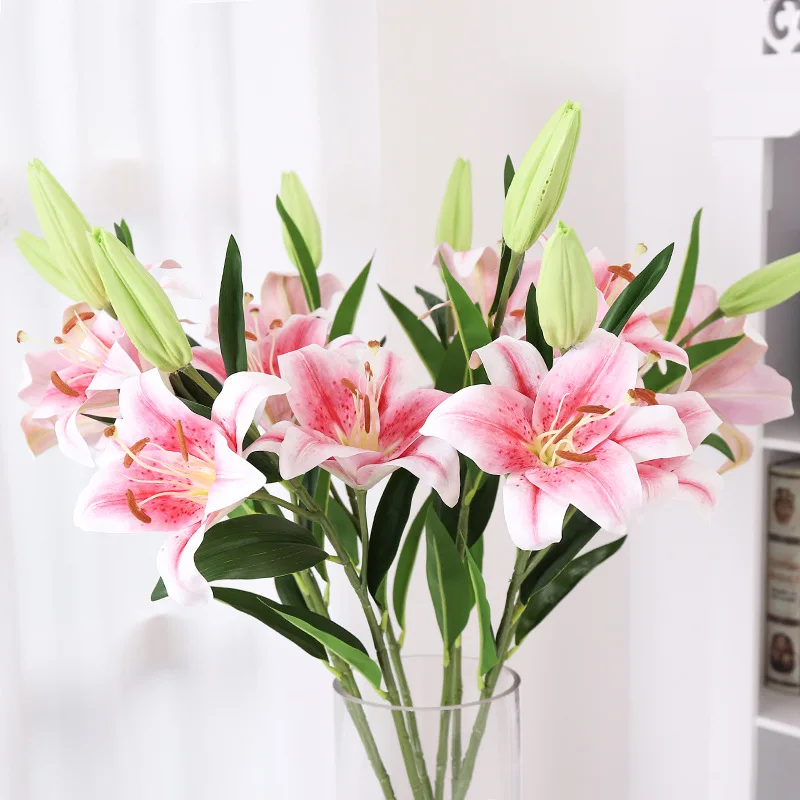 

2PCS Simulation lilies feel lily fake flowers wedding home decoration flowers plants simulation potted fake flowers green plants
