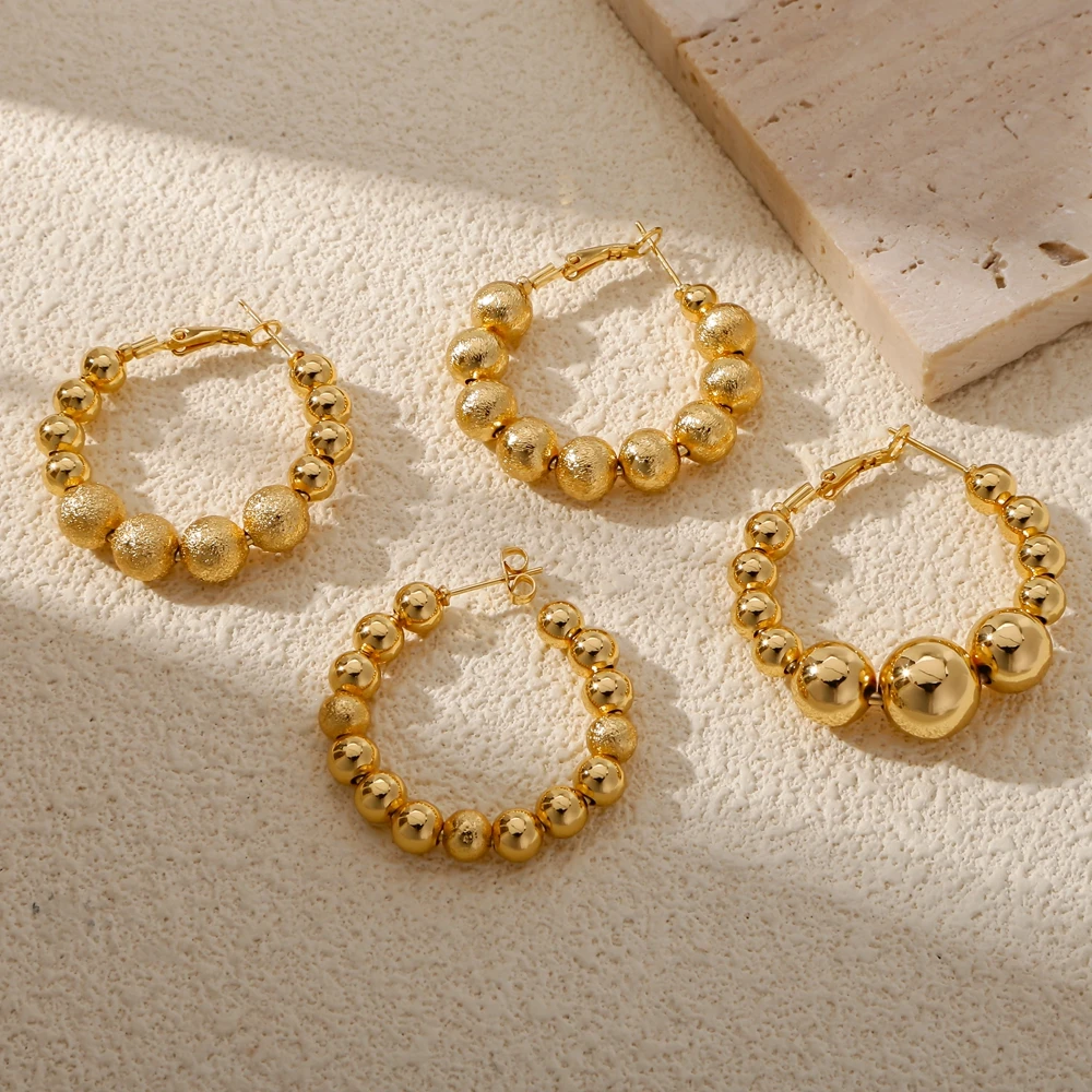 HONGTONG 2024 модные трендовые круглые серьги-кольца золотого цвета с бусинами для