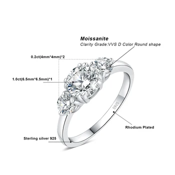 JewelryPalace Moissanite D Color 1.4ct 925 Sterling Silver 3 Stone Wedding Engagement Ring for Woman Luxury Ring 2