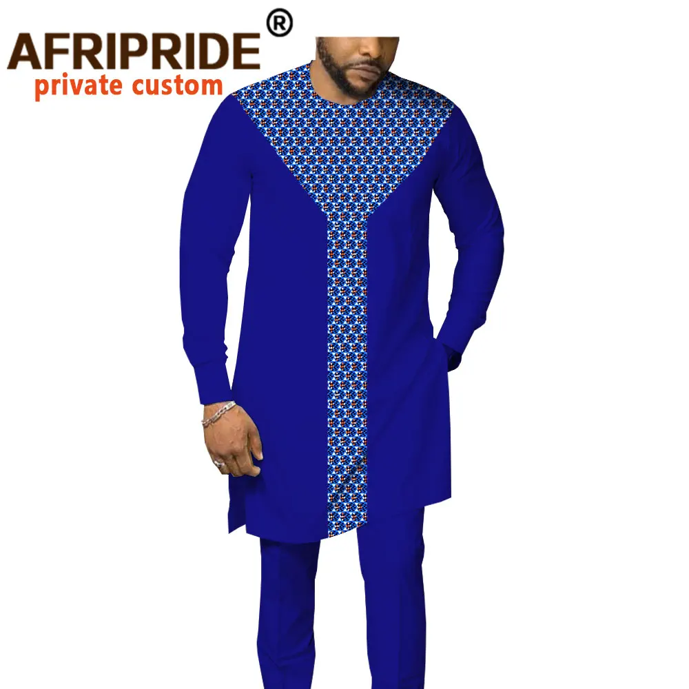 2020 african men suit dashiki clothing tribal outfit print shirt+pant 2 piece set with pocket bazin riche AFRIPRIDE A1916007 | Мужская