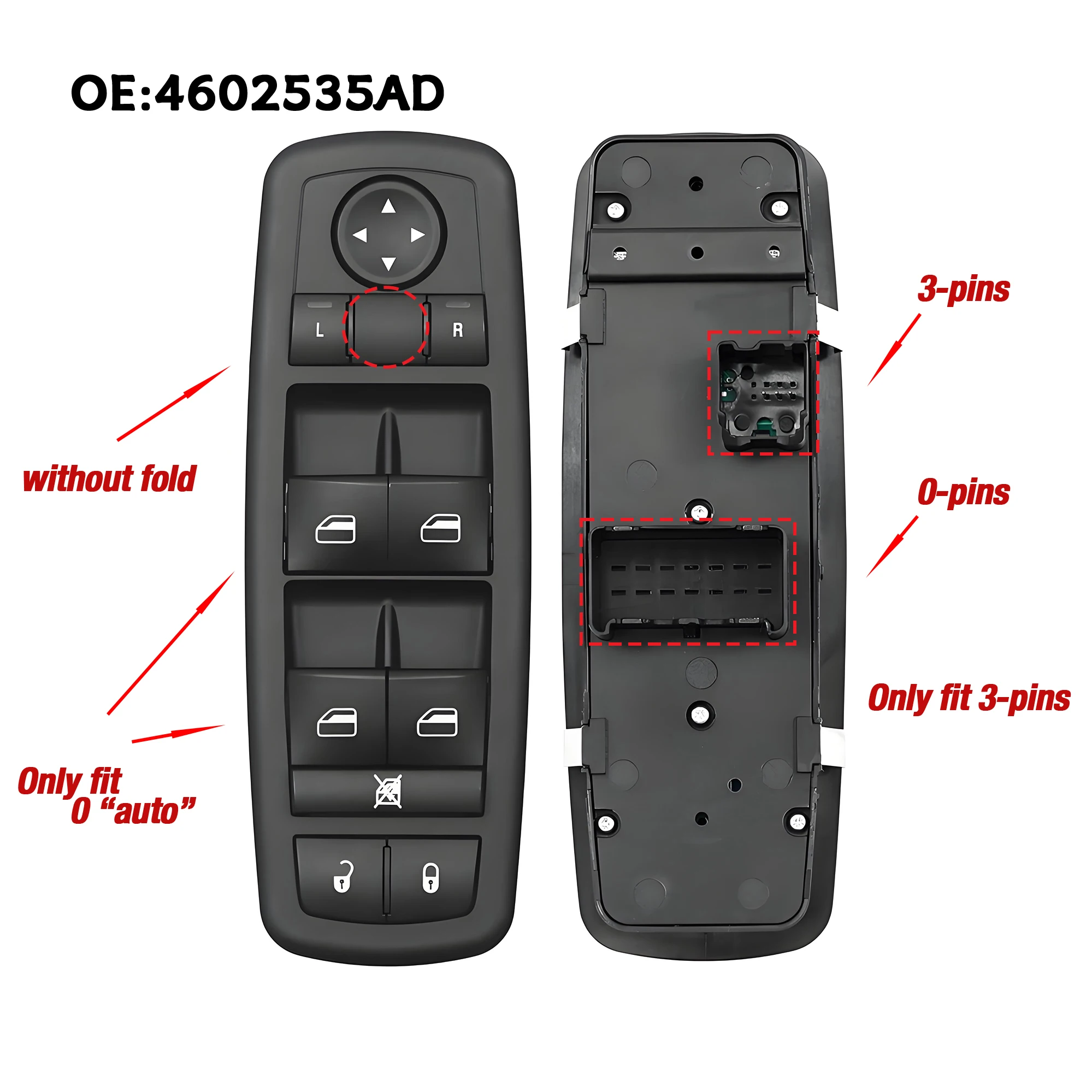 Фото 4602535AD 4602535AG 3-контактный для Chrysler Jeep Grand Cherokee, Dodge Journey, Fiat Freemont, кнопка включения управления окном Power Master №2