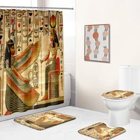 digital printing shower curtain set egyptian style decorations for bathroom fresco pharaoh toilet cover set 3 piece floor rugs
