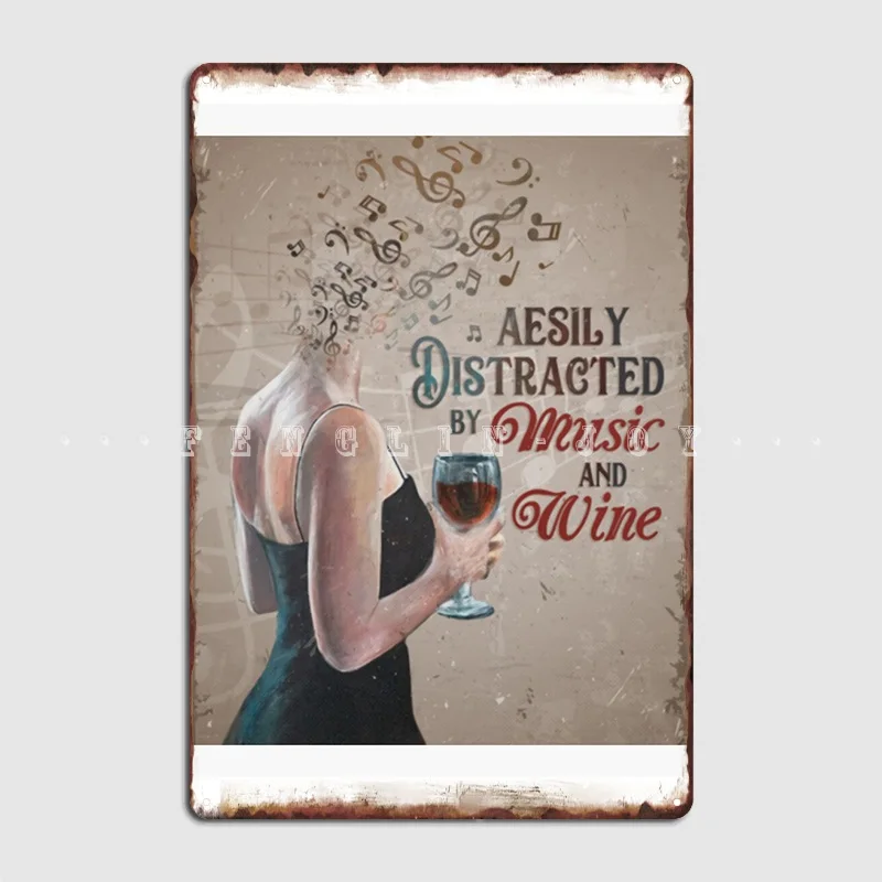 

Aesily отвлеченный музыкой винный знак леди Плакат Металлический налет Настенный декор гараж; Клуб винтажный жестяной плакат