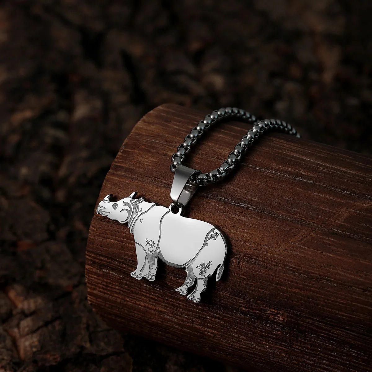 Ожерелье из нержавеющей стали с диким носорогом и животным для женщин мужчин