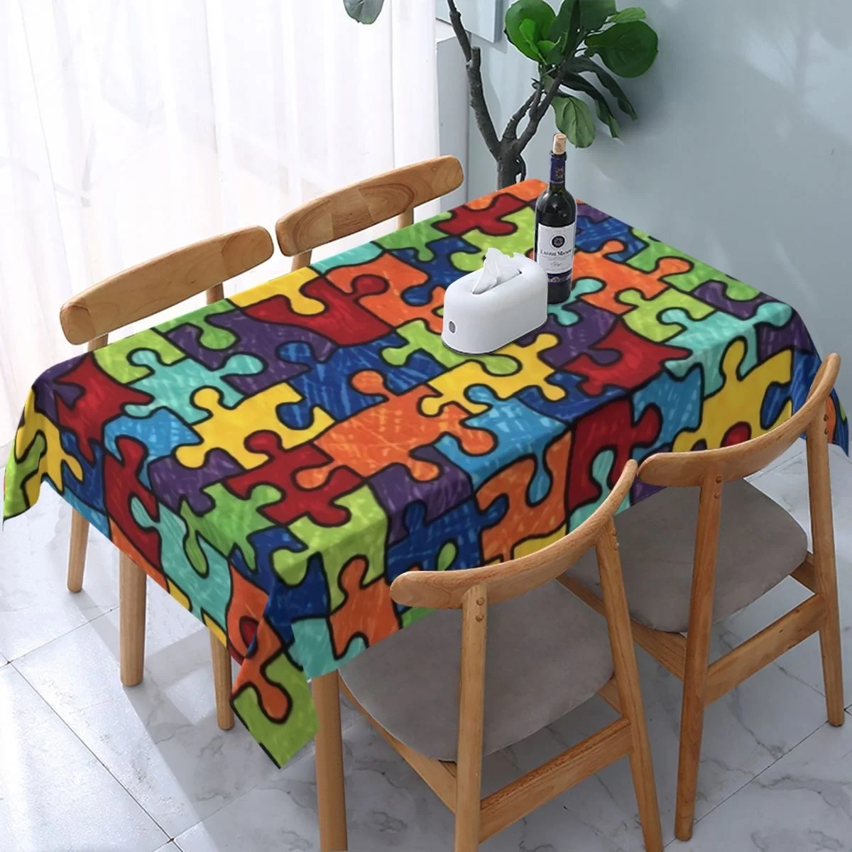 

Puzzle Colorful Tablecloth Abstraction Tablecloths Polyester Printed Oilproof Rectangular Manteles for Living Room Gift