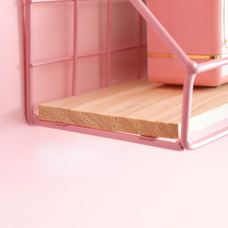 Розовые Настенные Полки украшение для спальни без перфорации Простая подставка