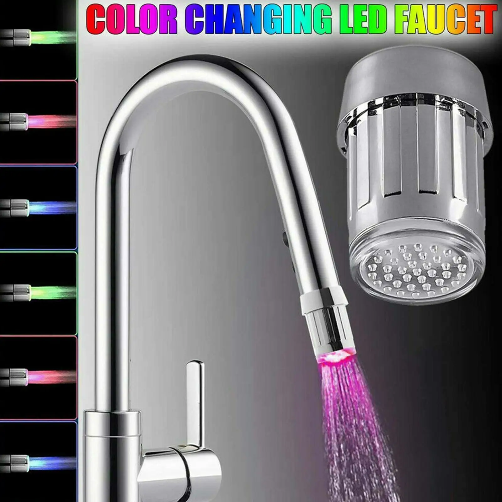 

Светодиодный смеситель для воды с потосветильник кой, насадка на кран для кухни и ванной, трехцветный, с контролируемой температурой, D7s0, 7 ц...