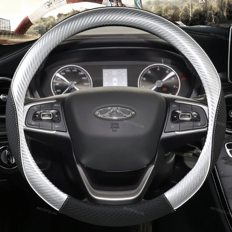 

Чехол рулевого колеса автомобиля углеродное волокно + кожа для Chery Tiggo 8 Arrizo 5 Pro Gx 5x eQ7 Chery Tiggo 7 Pro 2018, автомобильные аксессуары