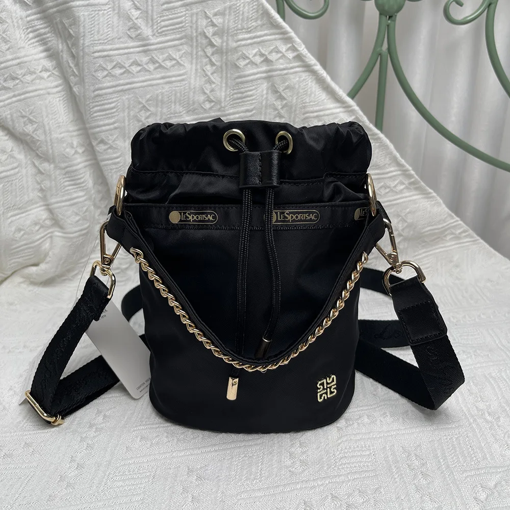 

Lesportsac Kawaii New Chain Women's Bags Fashion Cylinder Drawstring Cloth Bags Solid Color Bucket Bag L199