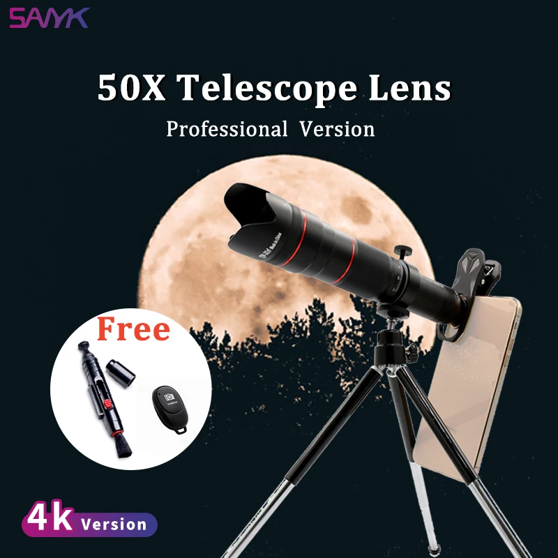 SANYK 50X / 36X HD Mobile Phone Lens Telephoto Lenses Zoom lens Telescopes Monocular Telescope Lens With Selfie Tripod Smarphone