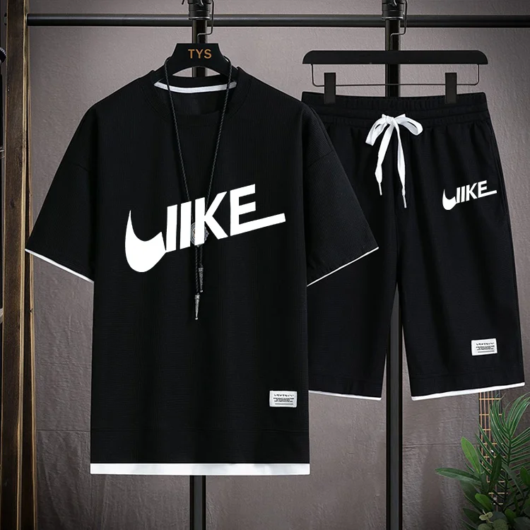 Men's linen two-piece Sportswear, casual T-shirt and shorts, short sleeved Sportswear, men's Olympic Games, summer fashion