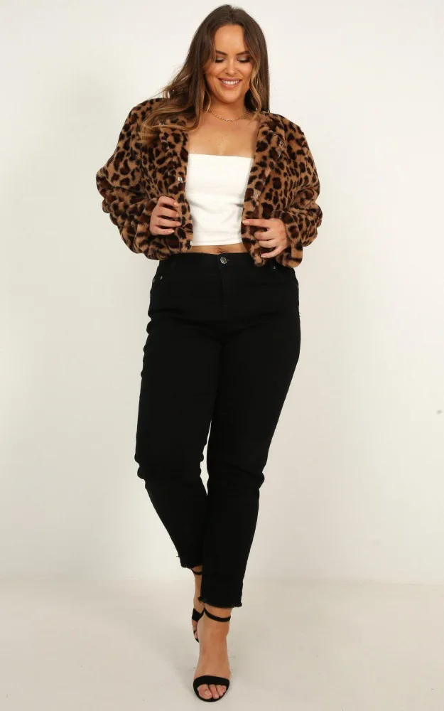 Women 'S Fur Jacket Leopard Print Long Sleeve Short Cardigan Top Plush Coat For Women Faux Fur Coat