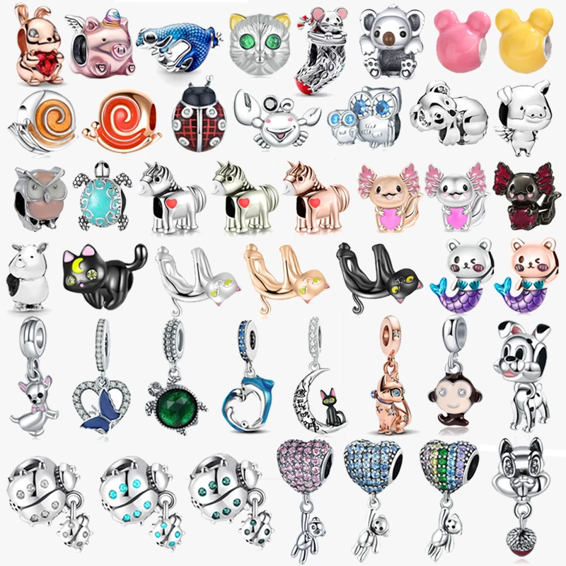 

2Pcs/Lot Animal & Insects & Cat Bead With Pendant Fit DIY Charm Bracelet & Necklace For Women Fashion Brand Jewelry Gift Making