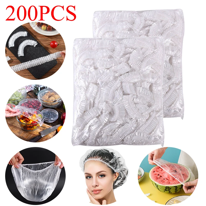 

200Pcs Disposable Food Cover Plastic Elastic Wrap Bags Kitchen Fresh Keeping Saver Bag Women Bathing Waterproof Shower Cap