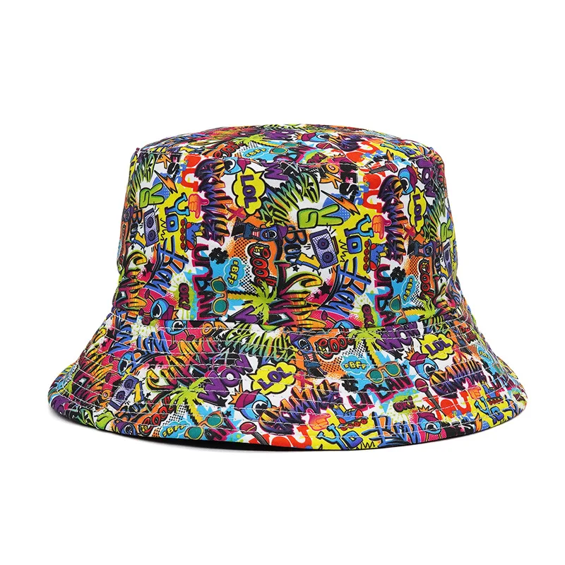 

2022 New Summer Graffiti Bucket Hat for Women Men Skull Floral Outdoor Foldable Bob Fisherman Hat Girls Gorros Panama Sun Hat