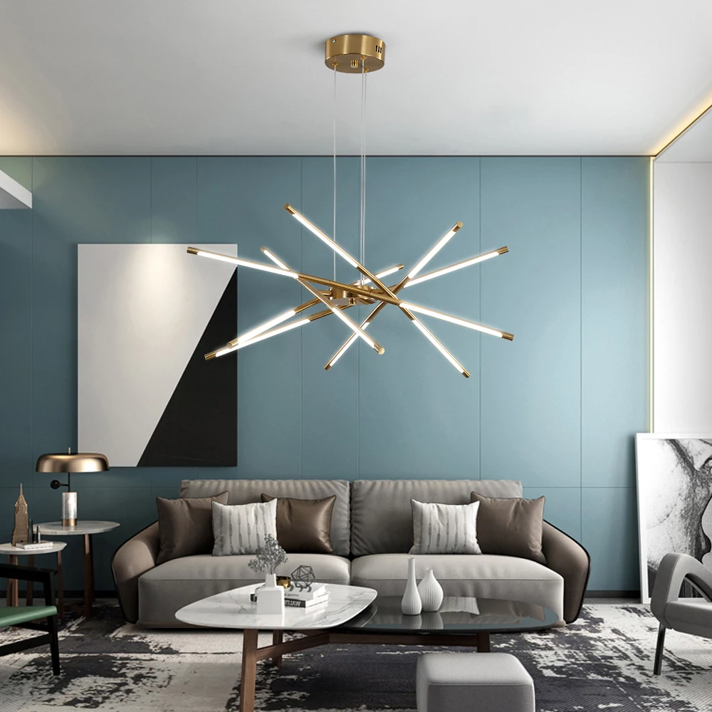 New Nordic LED Chandelier Lamp for Living Dining Room Kitchen Bedroom Modern Golden Luster Loft Villa Hanging Light Fixtures