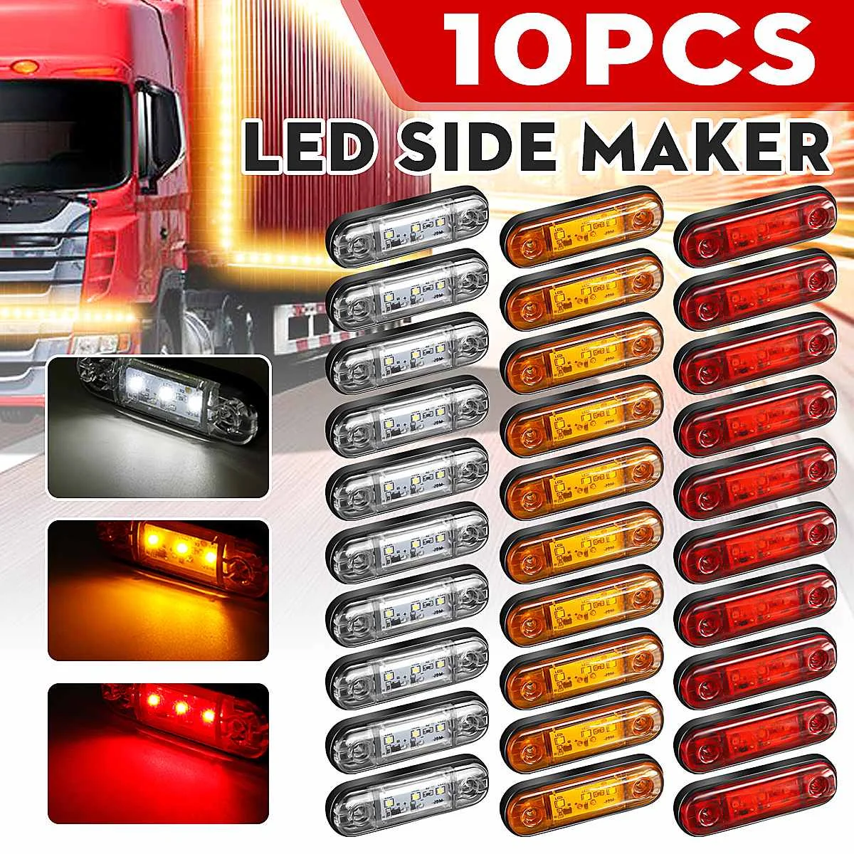 

6/10pcs 12V 24V 3 LED Car External Side Marker Warning Light Oval Clearance Signal Brake Trailer Truck Lamp Truck Lorry Bus