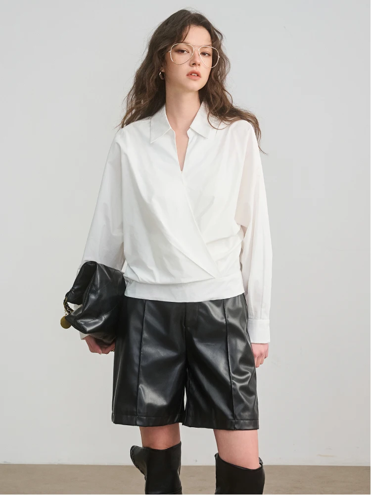 Базовый дом/Baijiahao 00% хлопок молодые ветровые рубашки с лацканами женские весенние