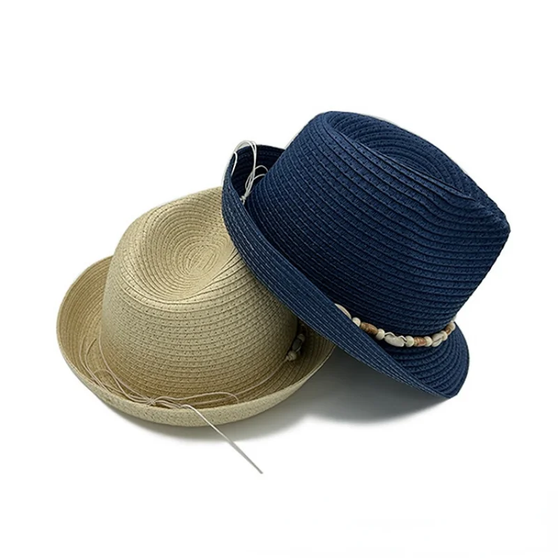 

New summer men and women sun shade straw hat beach shell flow rate jazz hat breathable paper braid small top hat