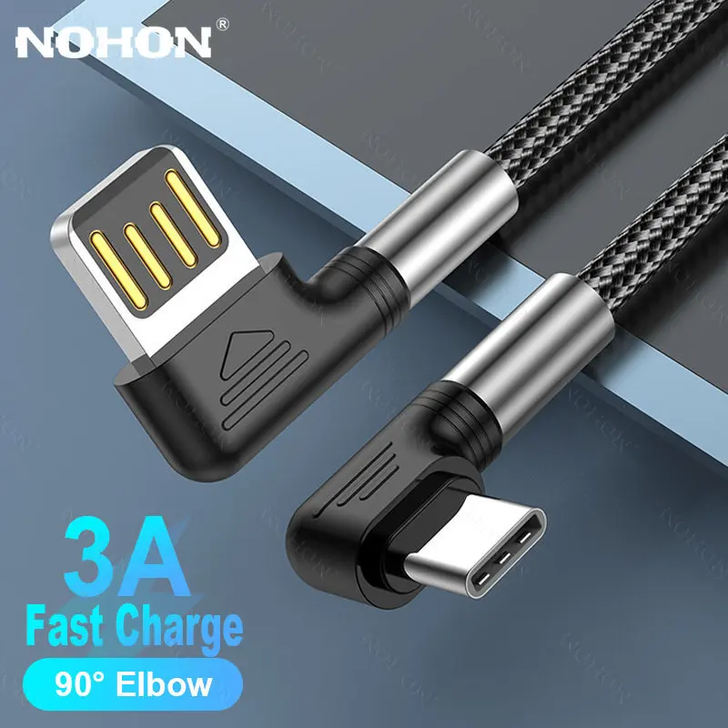 

NOHON 90 Degree Elbow Type C Cable 3A Fast Charging for Samsung S20 S21 Xiaomi USB C Charger Phone Charge Cord