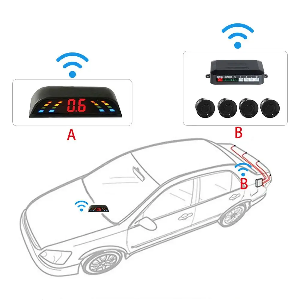 

LED Wireless Parking Sensor Kit Parktronic 4 Sensors Auto Car Reverse Assistance Backup Radar Monitor System