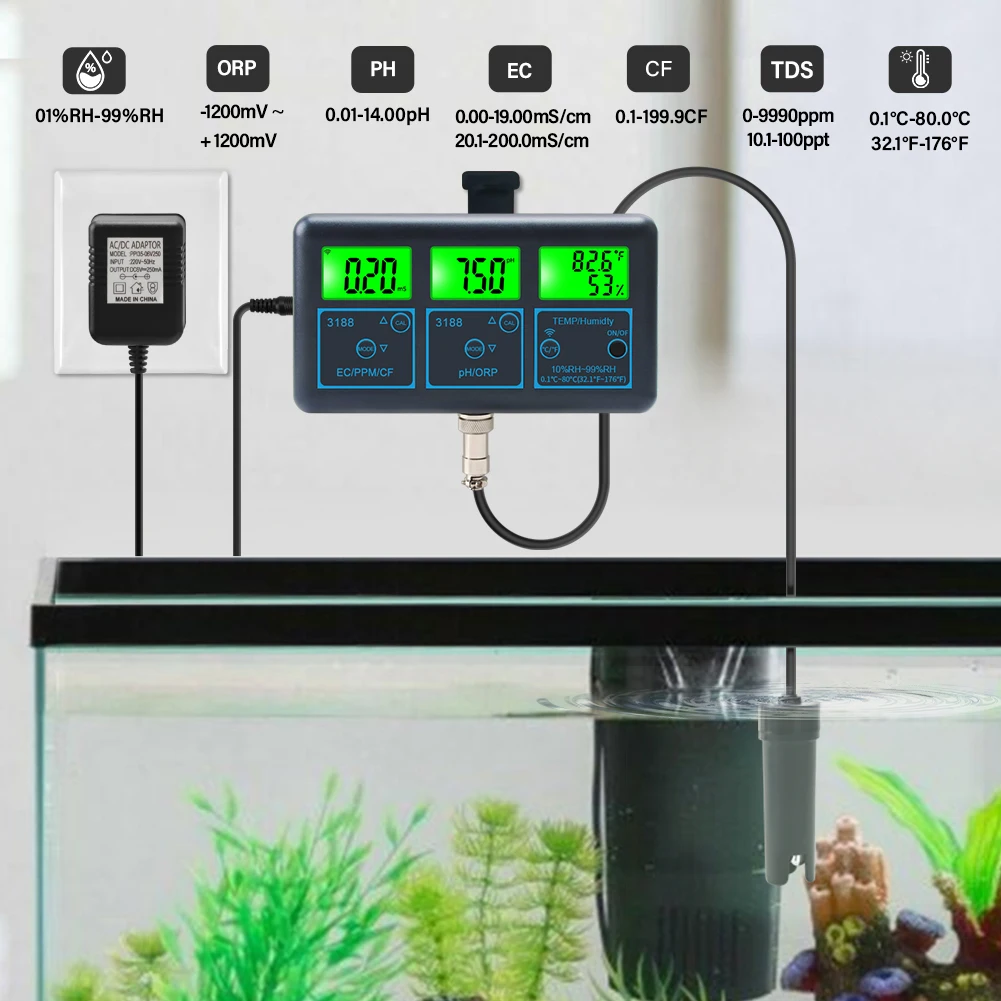 

Tuya PH Tester Controller EC Conductivity 7-in-1 Water Quality Detector Online Monitor Treatment Analyzer for Swimming Pool Pond