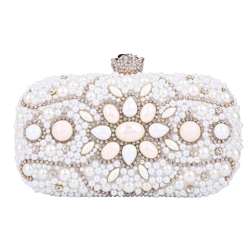 

New Pearl Women's Bag Dinner Party Bag Stylish Elegant Clutch Handbag Bridal Evening Banquet Bag